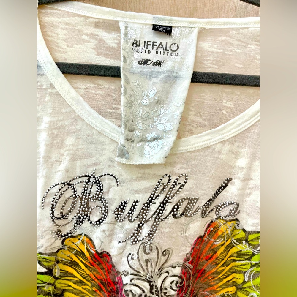 Buffalo David Bitton Graphic Print Burnout Tee Sz Med